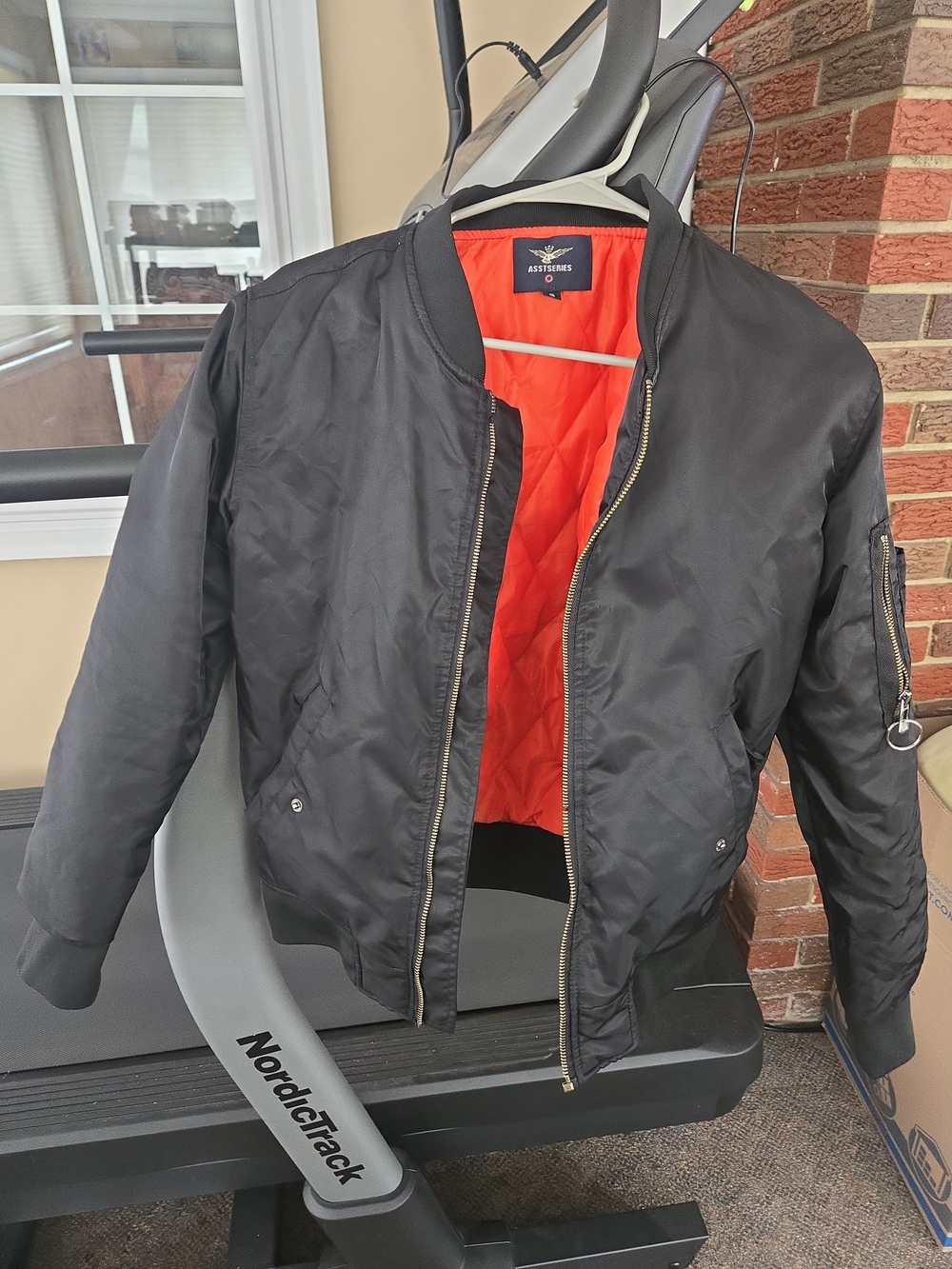 Men's Asstseries Black Bomber Jacket with Orange Lining